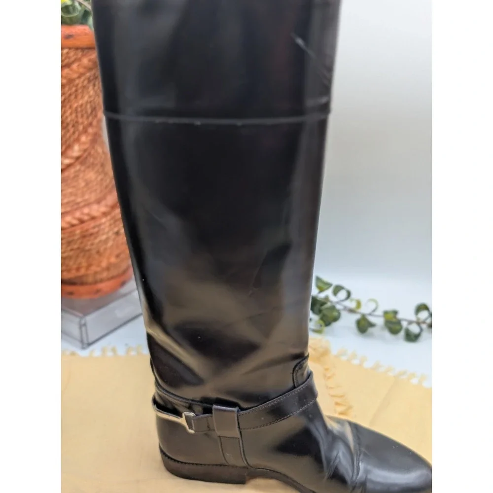 Saks Fifth Avenue Italian Leather Riding Boots Tall Knee High Black Brown Size 5